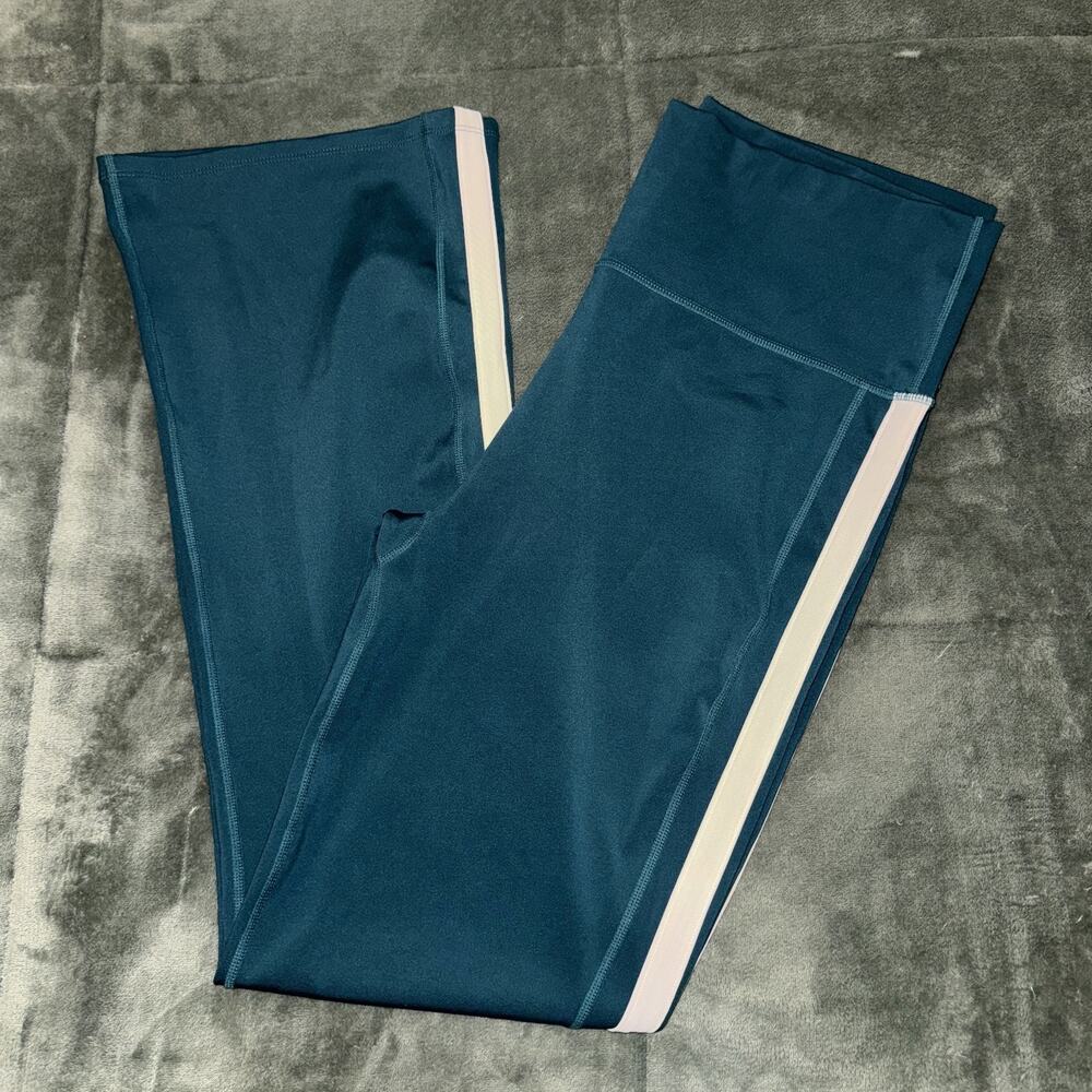 JustFab Flare Leggings Women's XXL Teal White Side Stripe Pull On Activewear